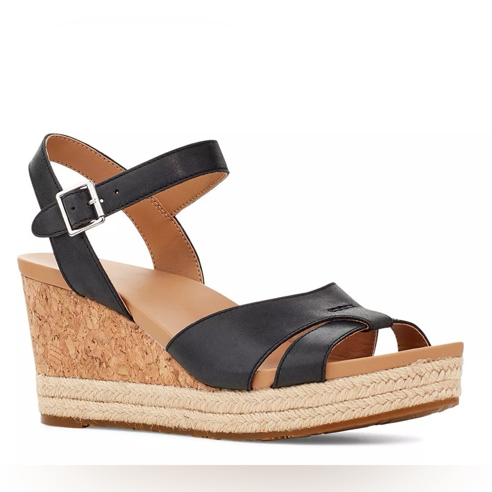 Women’s UGG Cloverdale Espadrille Wedge Sandal in Black size 7 NWT
